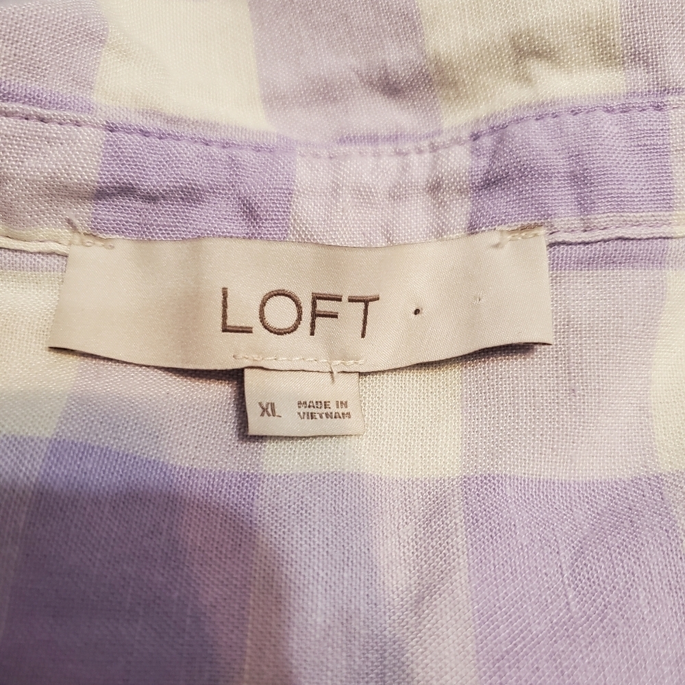 Loft Women's Gingham Lightweight Linen Cotton Blend Short Sleeve Blouse XL - Picture 5 of 6